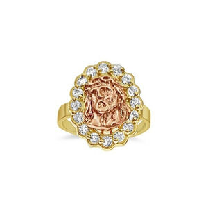 Jesus Head Ring 10k Yellow Rose Gold CZ